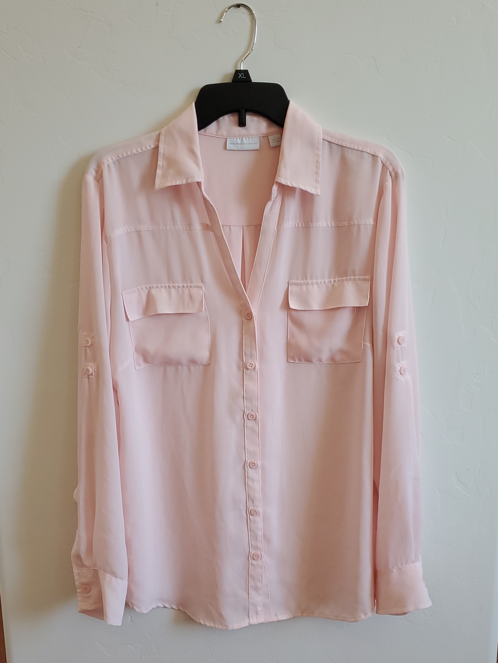 New York & Company Light Pink Button-Front Blouse
